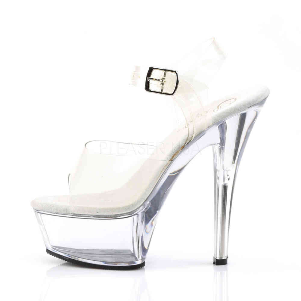 Pleaser - KISS-208 Sandaal met enkelband - Transparant/Zilverkleurig
